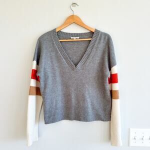 Z Supply V Neck Long Sleeve Stripe Sweater Gray XS